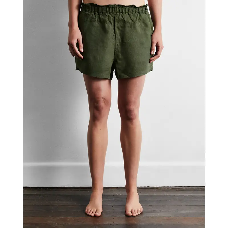 Olive 100% French Flax Linen Shorts