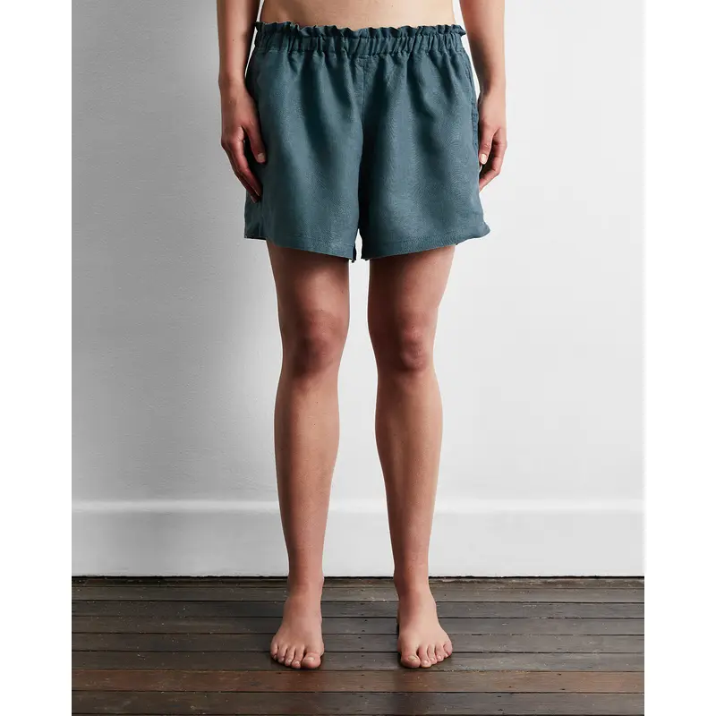 Petrol 100% French Flax Linen Shorts