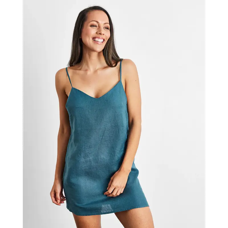 Petrol 100% French Flax Linen Slip