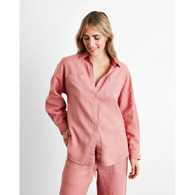 Pink Clay 100% French Flax Linen Long Sleeve Shirt
