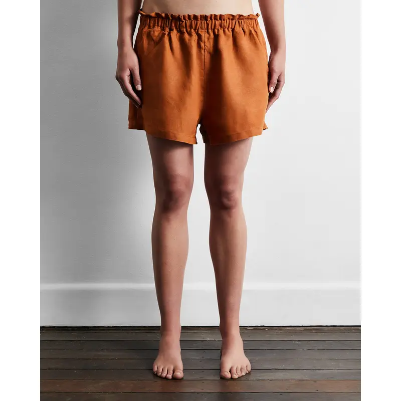 Rust 100% French Flax Linen Shorts