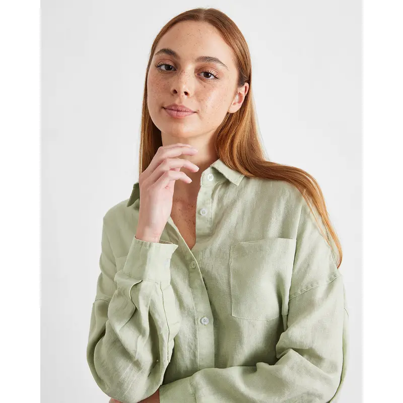 Sage 100% French Flax Linen Long Sleeve Shirt