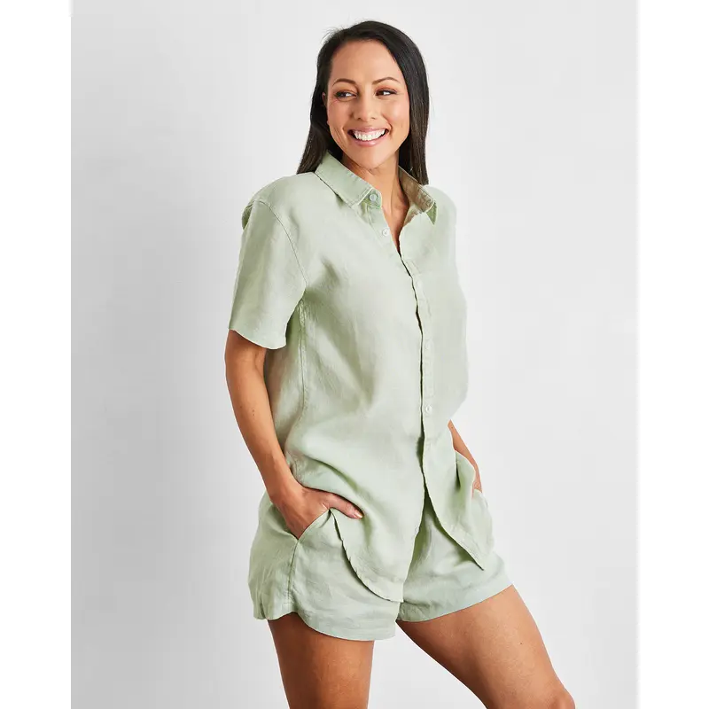 Sage 100% French Flax Linen Shorts