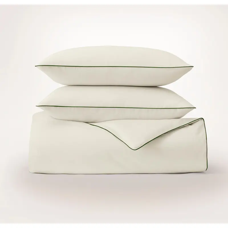 Signature Embellished Duvet Set - Cream/Olivine Piped Edge