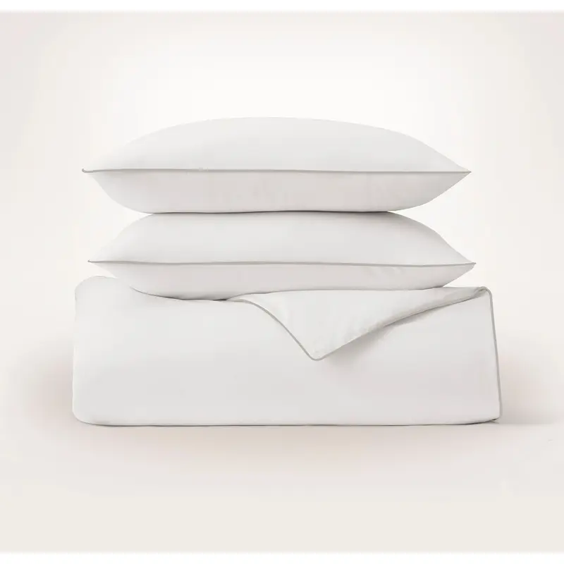 Signature Embellished Duvet Set - White/Pewter Piped Edge