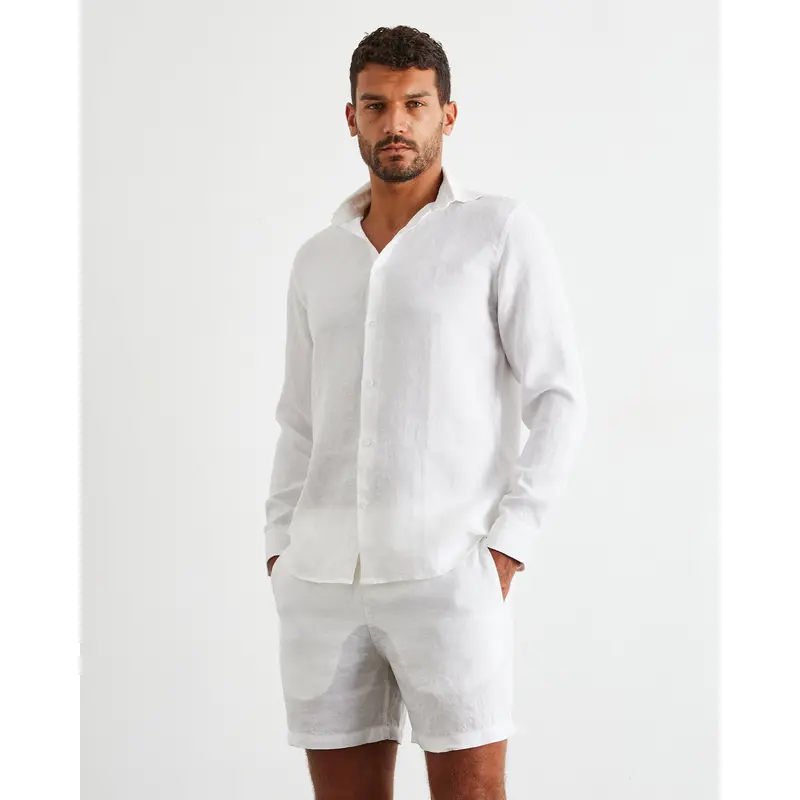 White 100% French Flax Linen Men's Shorts