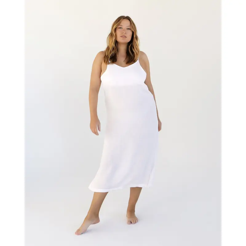 White 100% French Flax Linen Midi Dress