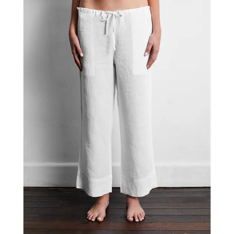 White 100% French Flax Linen Pants