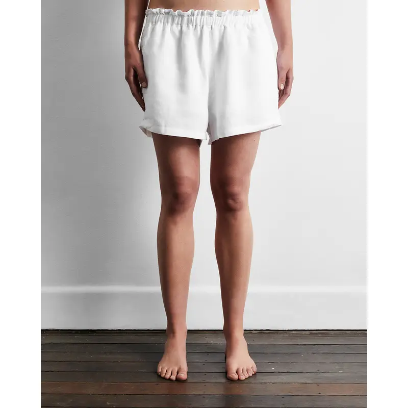 White 100% French Flax Linen Shorts