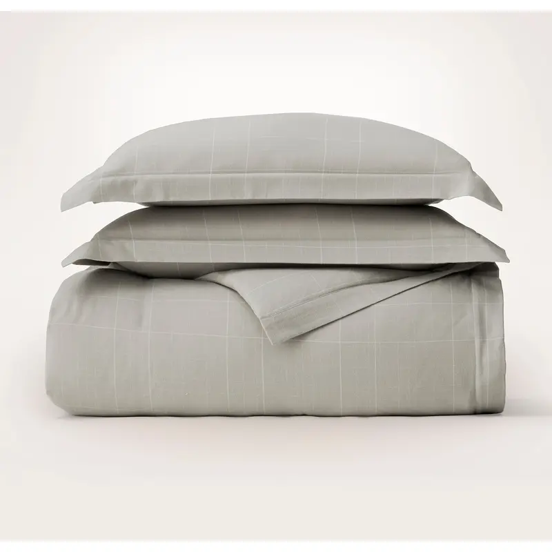 Elysian Cotton Cashmere Duvet Set - Pewter/Cream Heathered Plaid