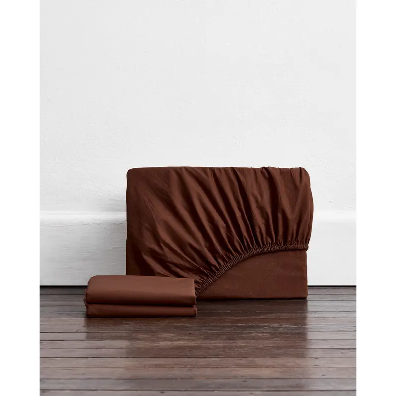 Espresso Organic Cotton Percale Fitted Sheet Set
