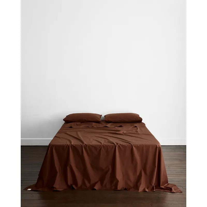 Espresso Organic Cotton Percale Flat Sheet