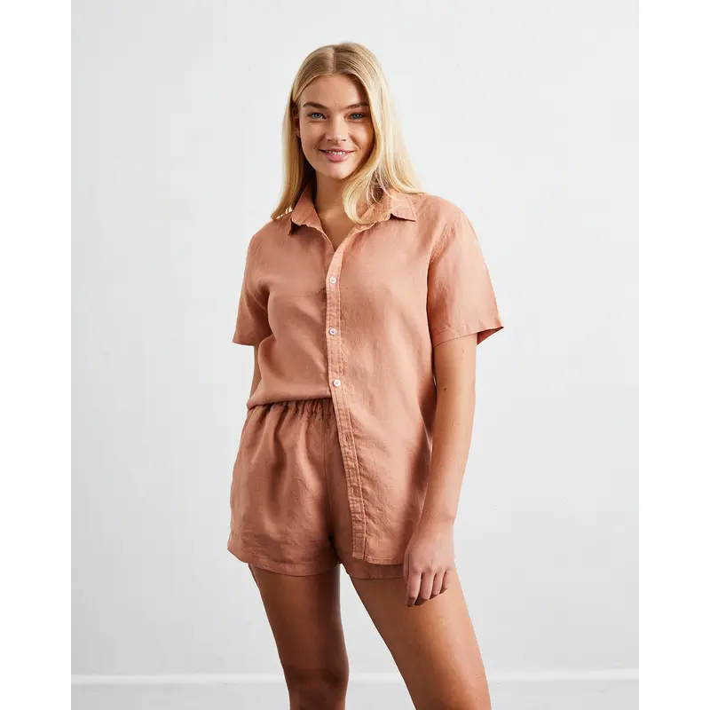 Hazelnut 100% French Flax Linen Short Sleeve Shirt