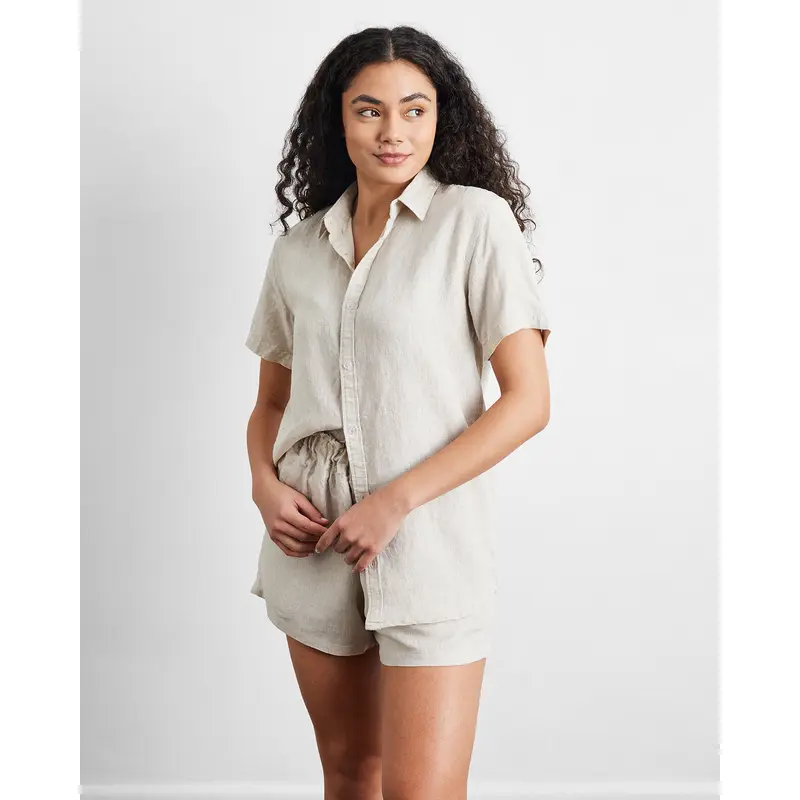 Oatmeal 100% French Flax Linen Short Sleeve Shirt