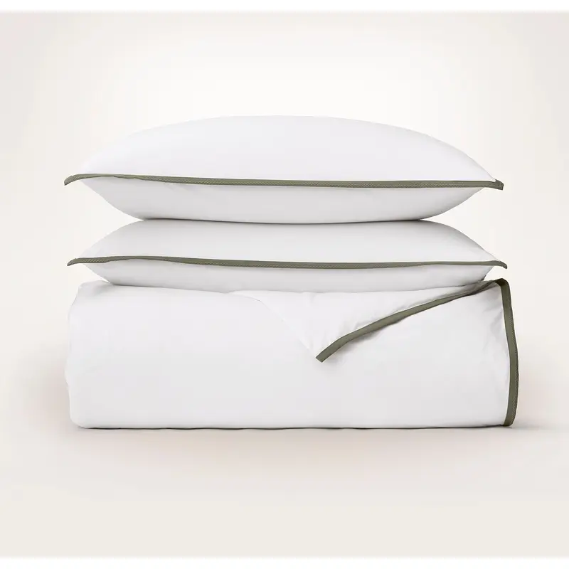 Percale Hemmed Duvet Set - White/Juniper Framed
