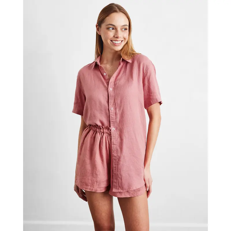 Pink Clay 100% French Flax Linen Short Sleeve Shirt