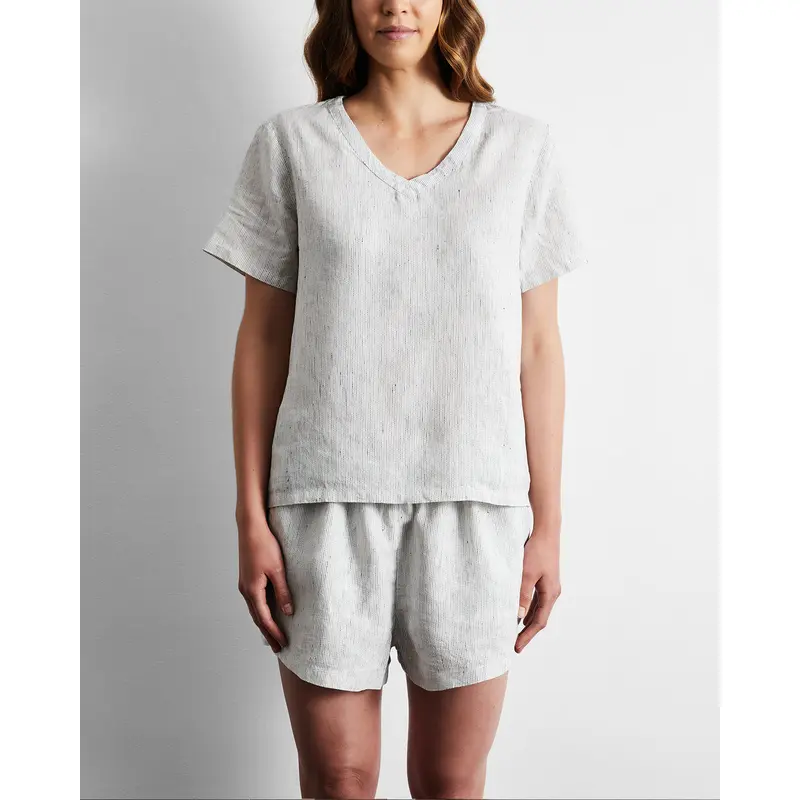 Pinstripe 100% French Flax Linen T-Shirt