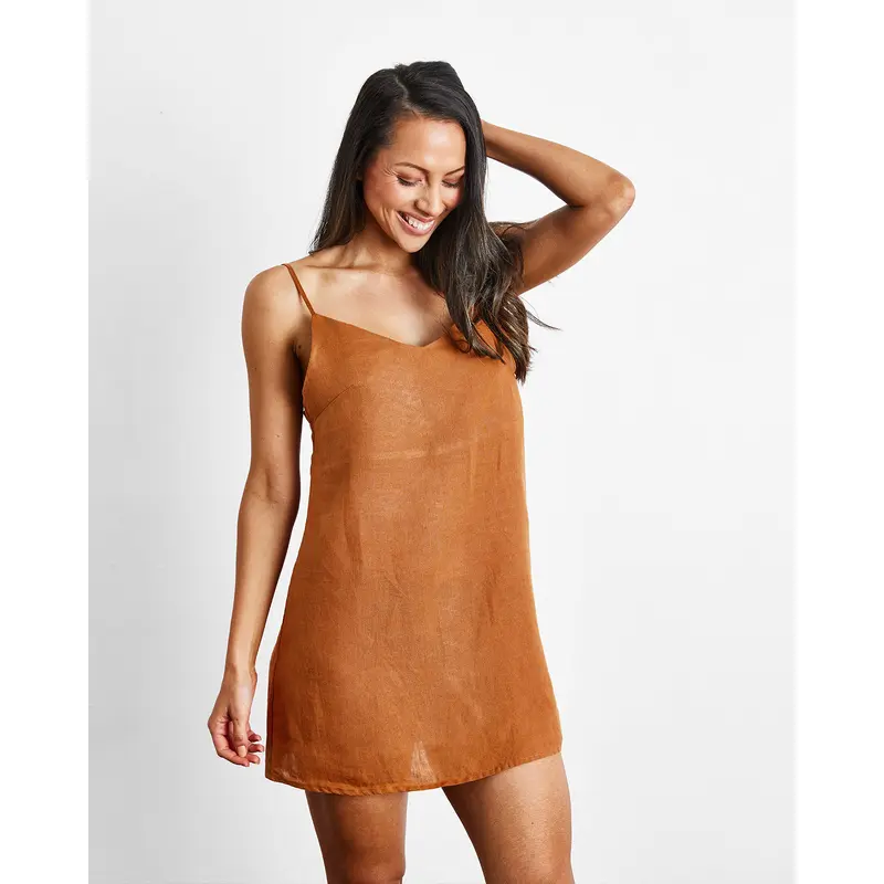 Rust 100% French Flax Linen Slip