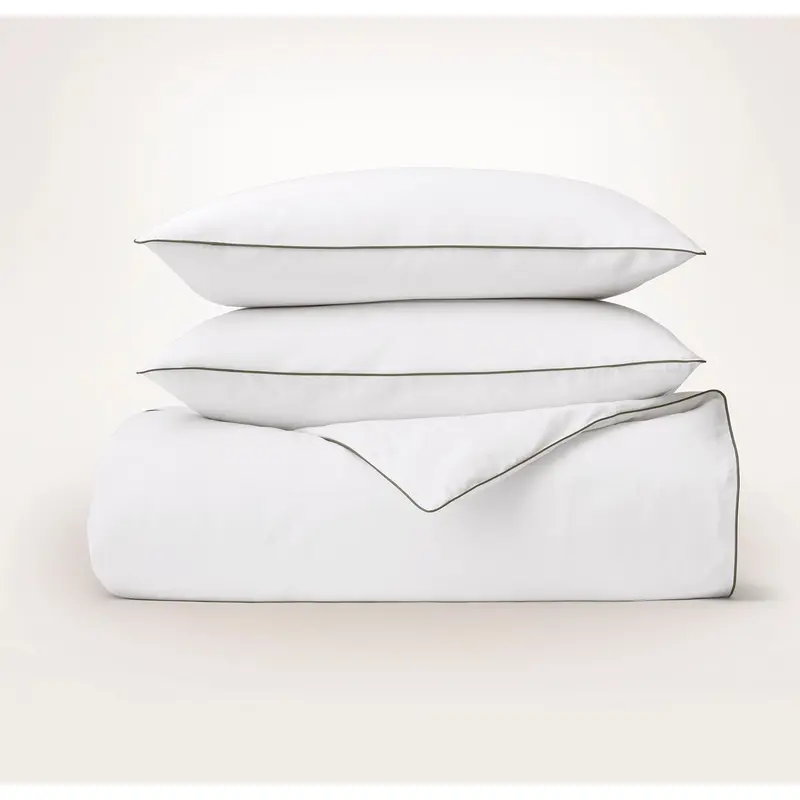 Signature Embellished Duvet Set - White/Juniper Piped Edge