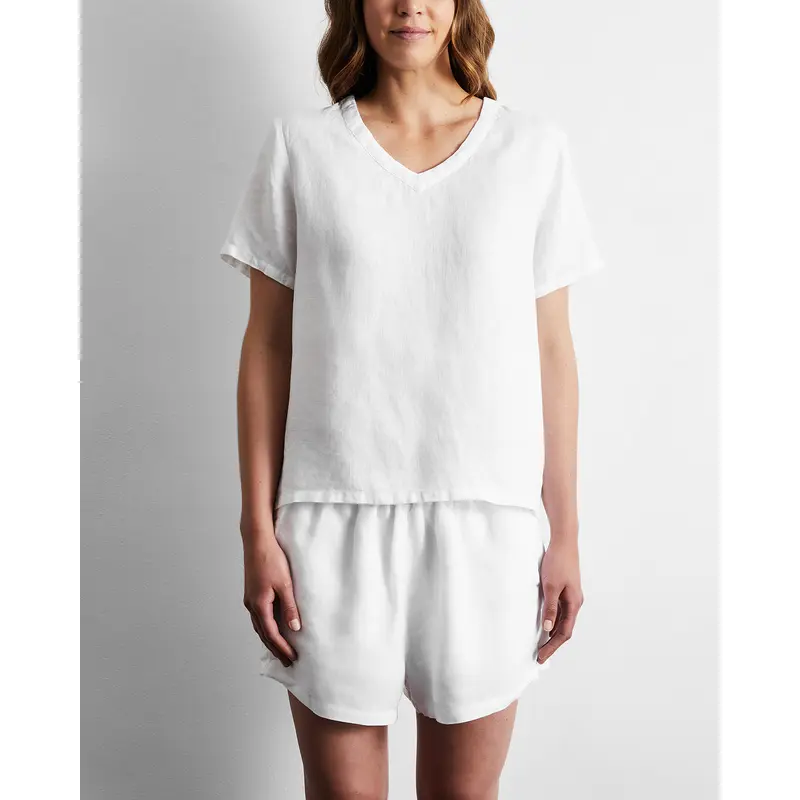 White 100% French Flax Linen T-Shirt