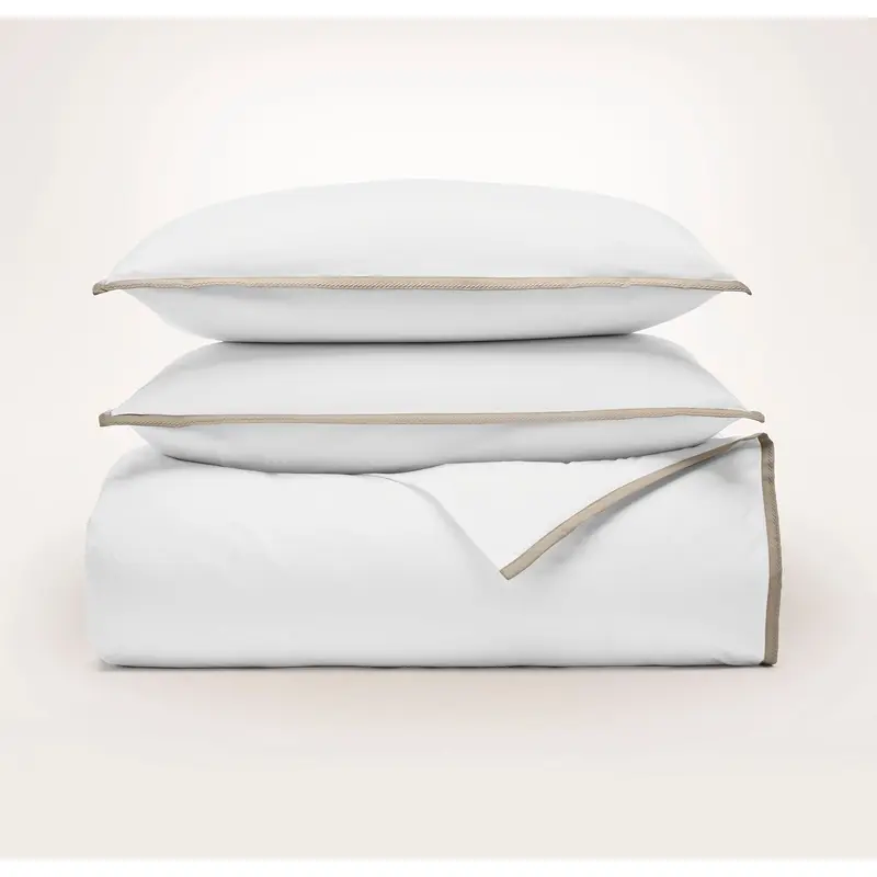 Percale Embellished Duvet Set - White/Oak Framed