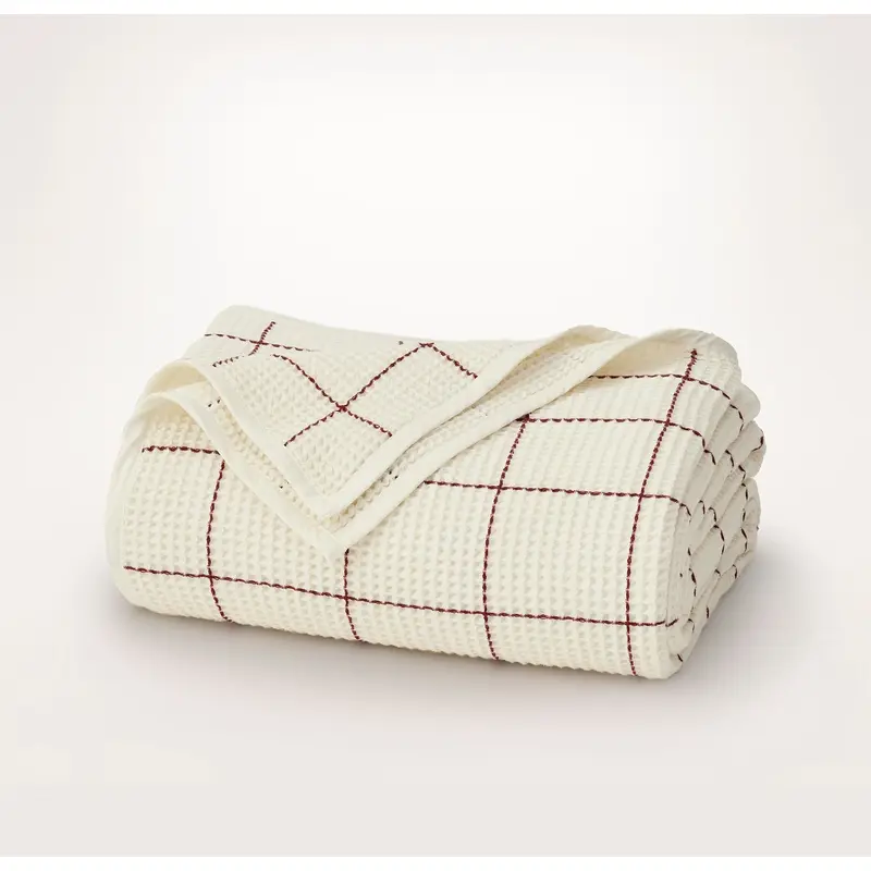 Waffle Bed Blanket - Cream/Holly Fine Windowpane