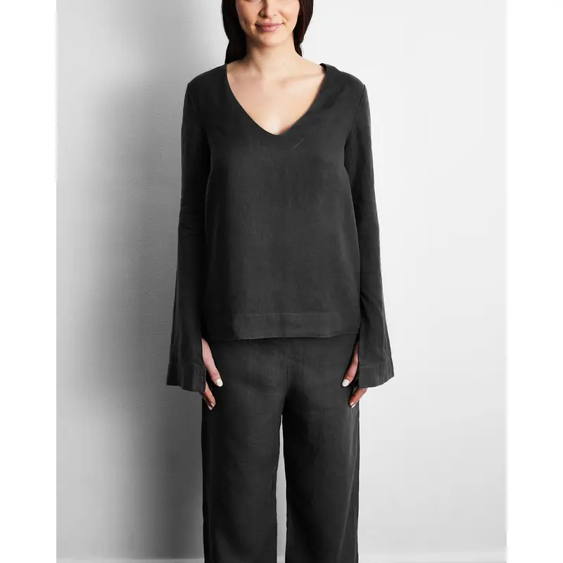 Charcoal 100% French Flax Linen Top