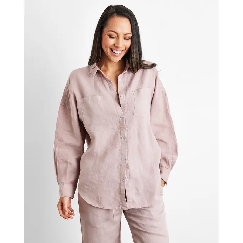 Lavender 100% French Flax Linen Long Sleeve Shirt