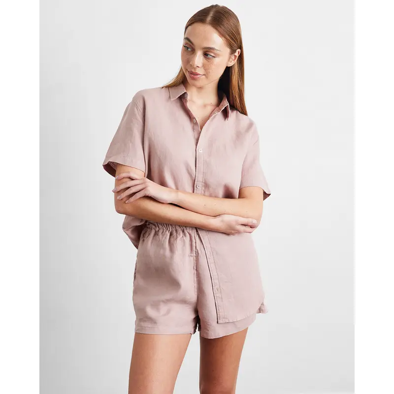 Lavender 100% French Flax Linen Short Sleeve Shirt