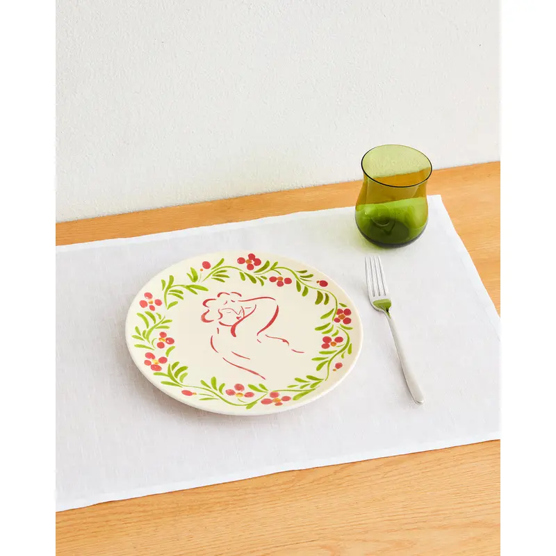 Liv & Dom x Bed Threads 'Pink Anemone' Ceramic Dinner Plate