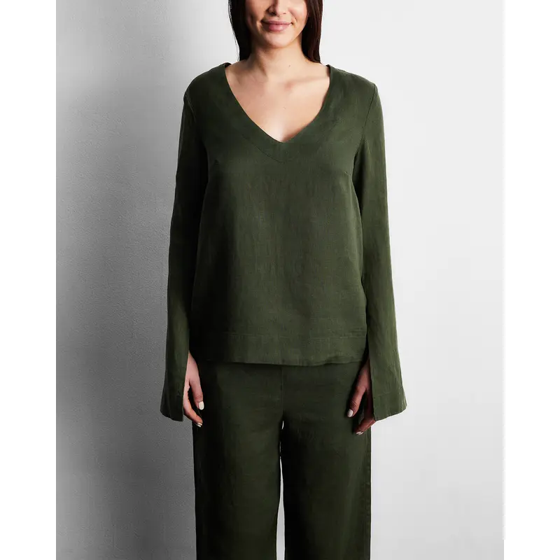 Olive 100% French Flax Linen Top