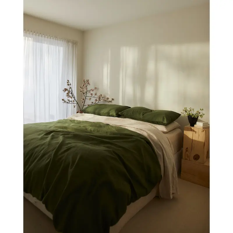 Olive & Oatmeal 100% French Flax Linen Bedding Bundle