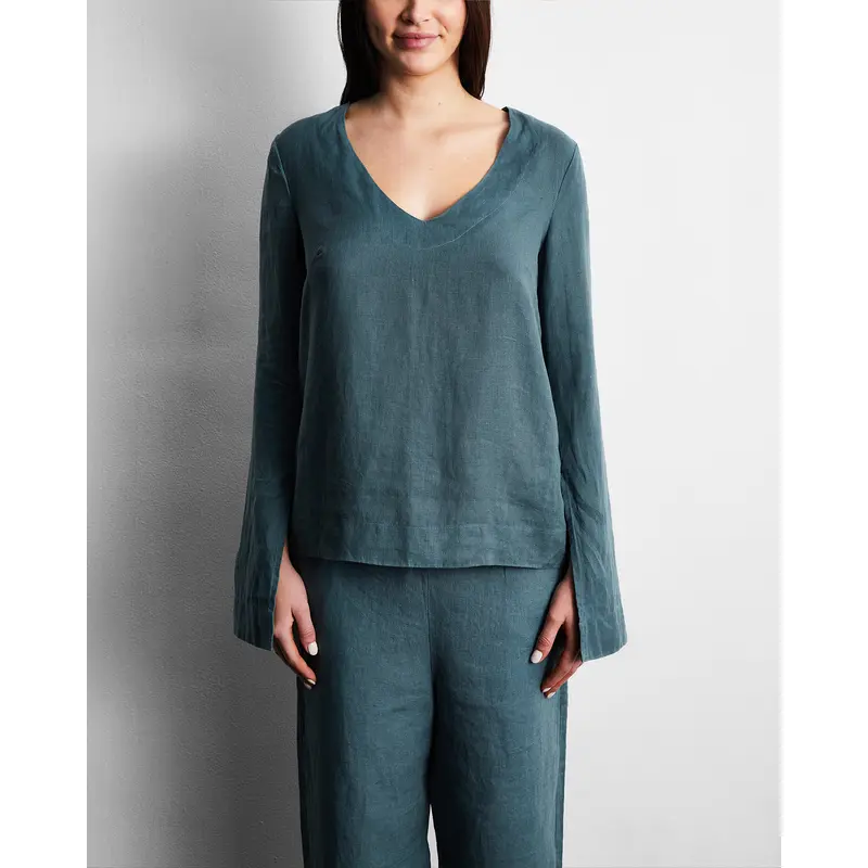 Petrol 100% French Flax Linen Top