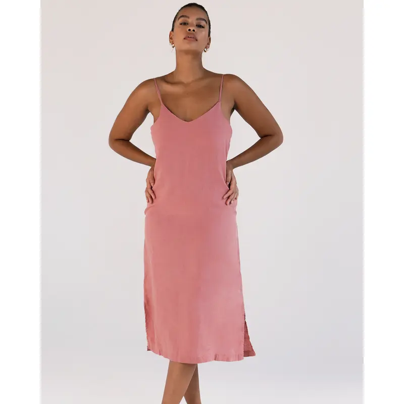 Pink Clay 100% French Flax Linen Midi Dress