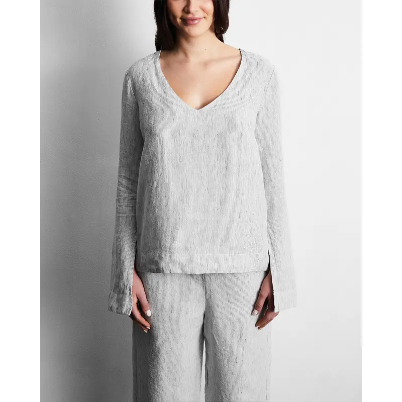 Pinstripe 100% French Flax Linen Top