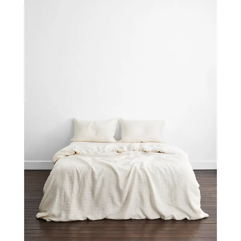 Rust Stripe 100% French Flax Linen Bedding Set