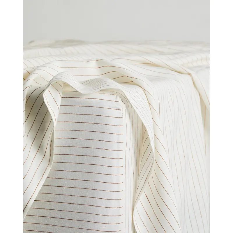 Rust Stripe 100% French Flax Linen Fitted Sheet