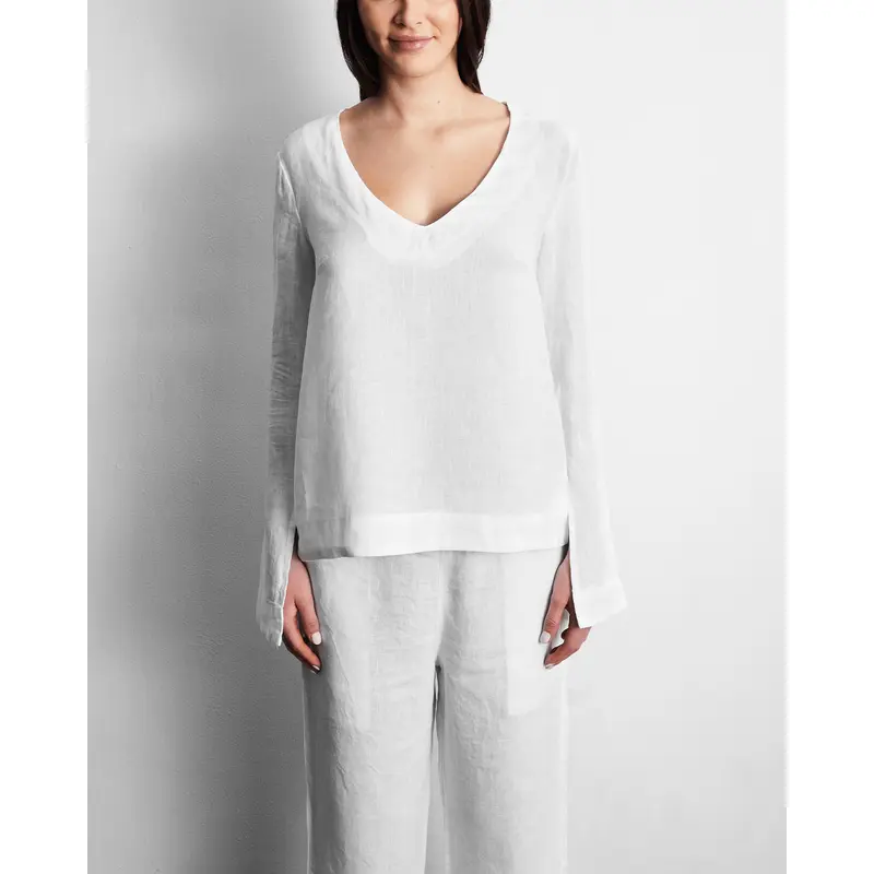 White 100% French Flax Linen Top