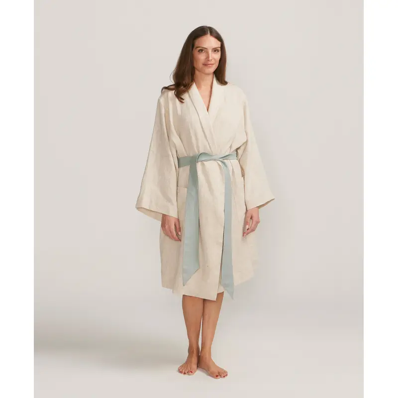 Linen Robe Edition I - Natural/Seafoam