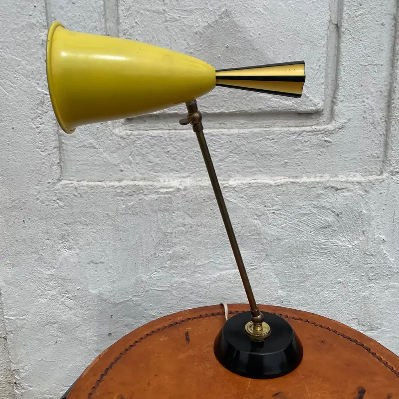 1960s Adjustable Enamel + Brass Table Lamp
