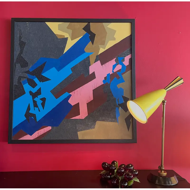 1970's Framed Abstract Painting : Acrylic on Canvas