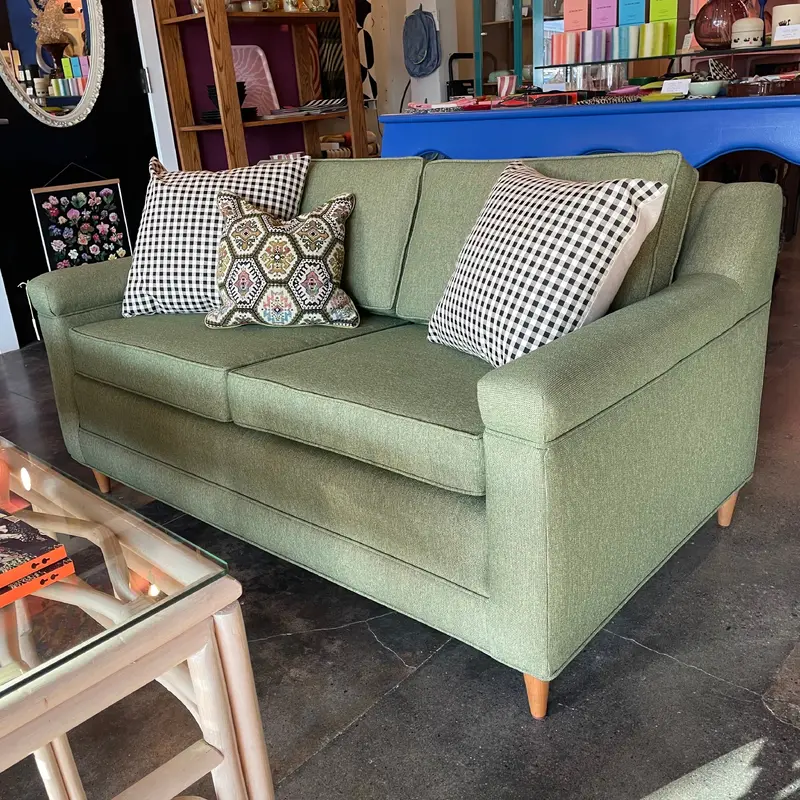Mid-century Green Tweed Loveseat - 56" L