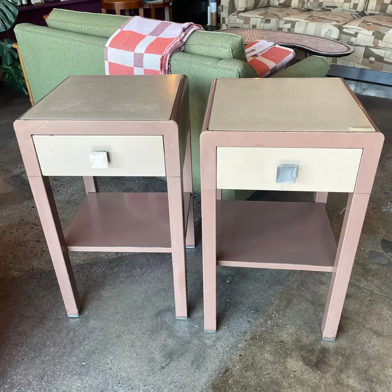 1940's Vintage Simmons Furniture Metal Nightstands - A Pair