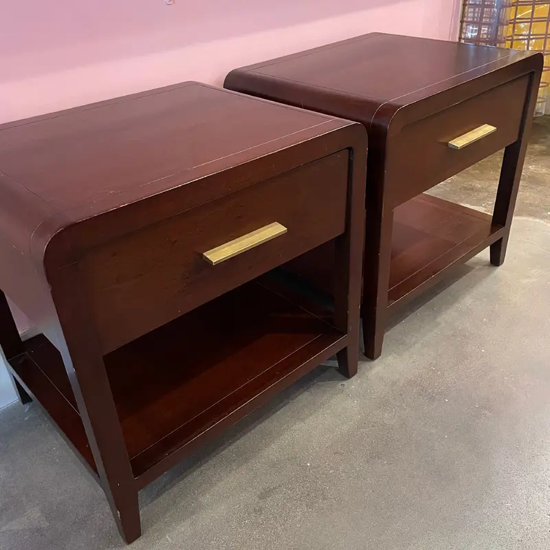 1990's Mahogany Nightstands with brass pulls - A Pair
