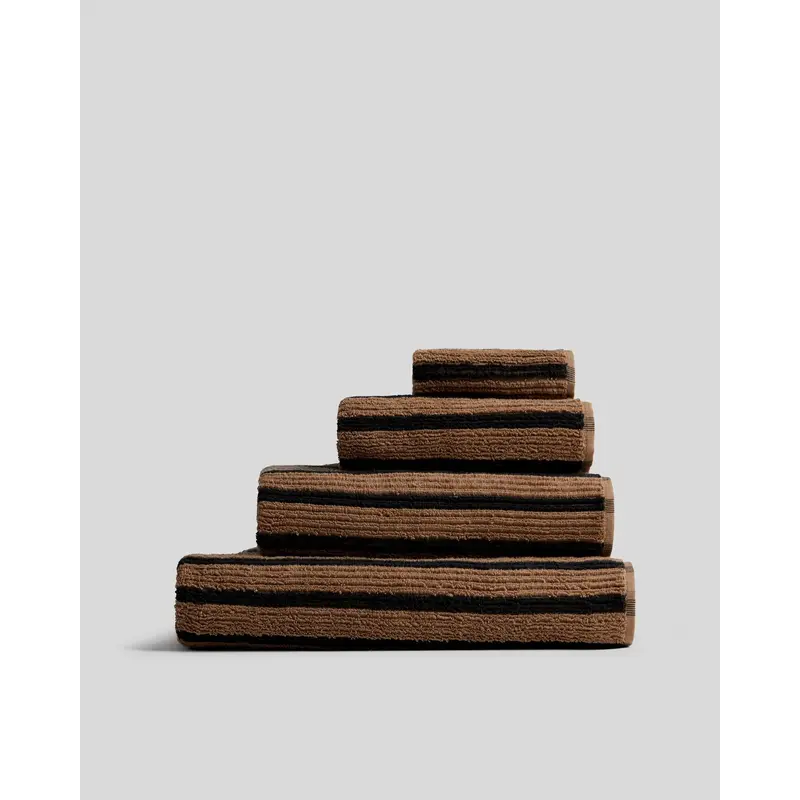 Organic Resort Stripe Towels (Camel with Soft Black)