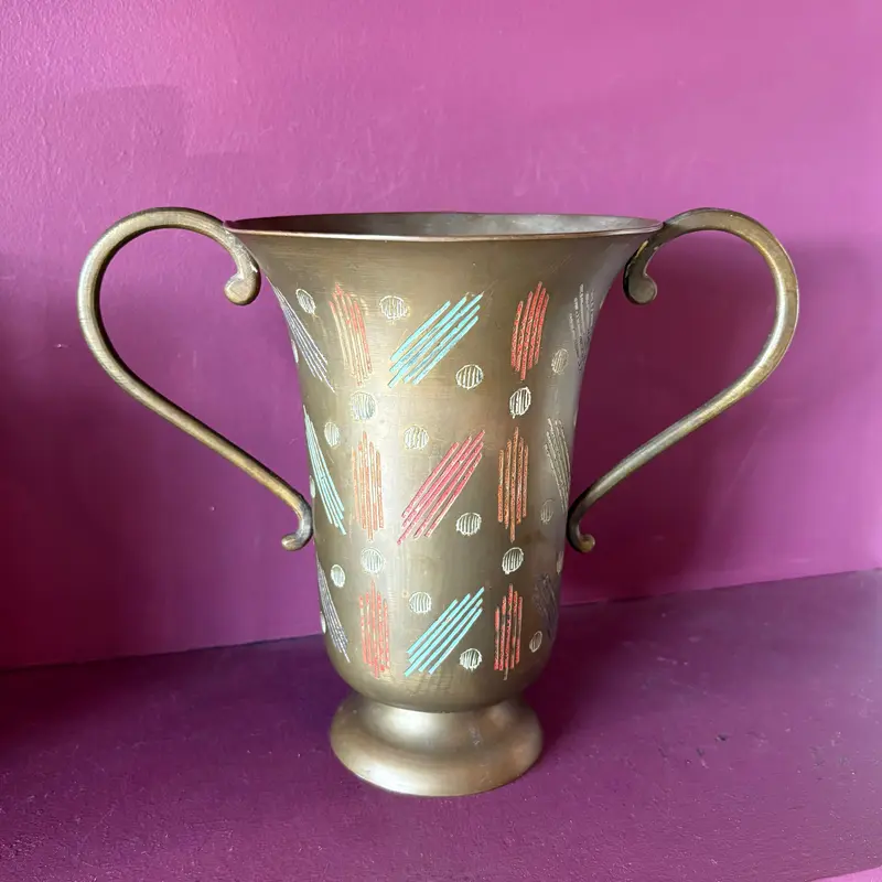Vintage Brass Abstract Etched Vase