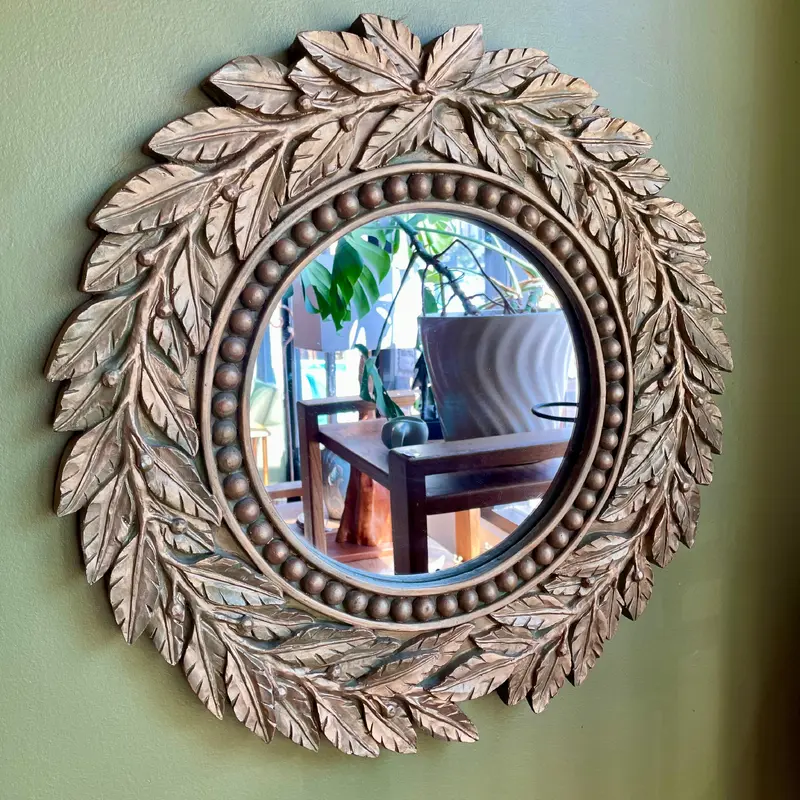 Vintage Carved Wooden Leaf Mirror