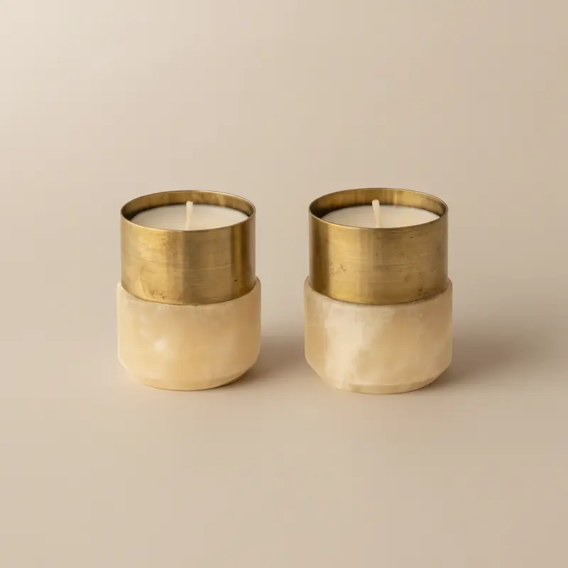 Alabaster and Brass Tealight Candle Holders
