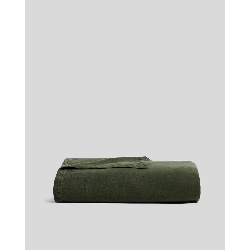 Vintage Linen Bed Blanket (Evergreen)
