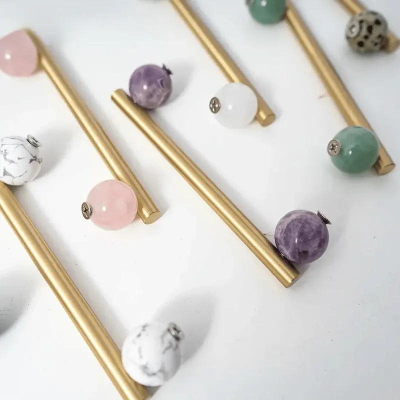 BlushStone Marble Brass Knob